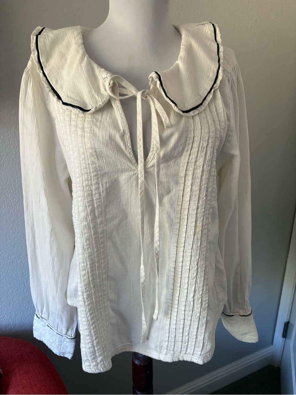 We the Free Molly sailor white with black trim  blouse Size M